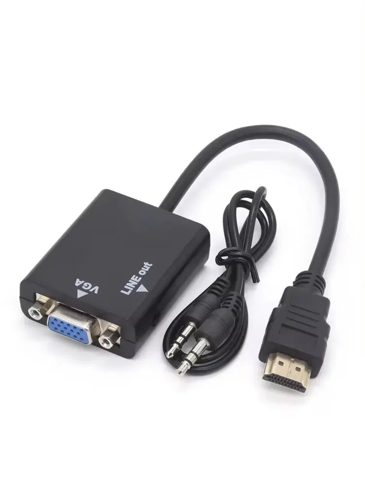 Conversor HD VGA para Hdmi, com cabo de áudio de 3,5 mm Vga para adaptador Hgmi, conversor de vídeo HDTV e áudio