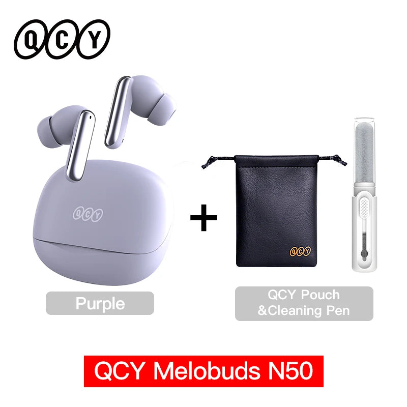Fones de ouvido sem fio QCY Melobuds N50 ANC Bluetooth 5.4 com cancelamento de ruído ativo, 6 microfones, conexão multiponto para chamadas nítidas