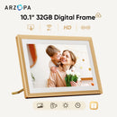 ARZOPA Porta-Retratos Digital com Tela Sensível ao Toque de 10,1" e Wi-Fi | Presente Ideal para a Família | Compartilhe Fotos e Vídeos pelo Aplicativo | D10 Dourado Metálico