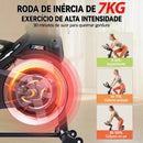 Bicicleta ergométrica ZRSE para uso doméstico, ideal para exercícios cardiovasculares em ambientes internos, com suporte para iPad e monitor LCD. Transmissão silenciosa por correia.