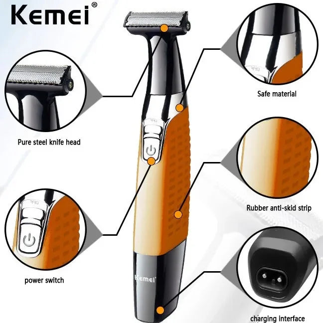 Maquina Barbeador e Aparador de Pelos Elétrico Recarregável Kemei KM-1910 styling trimmer Impermeável