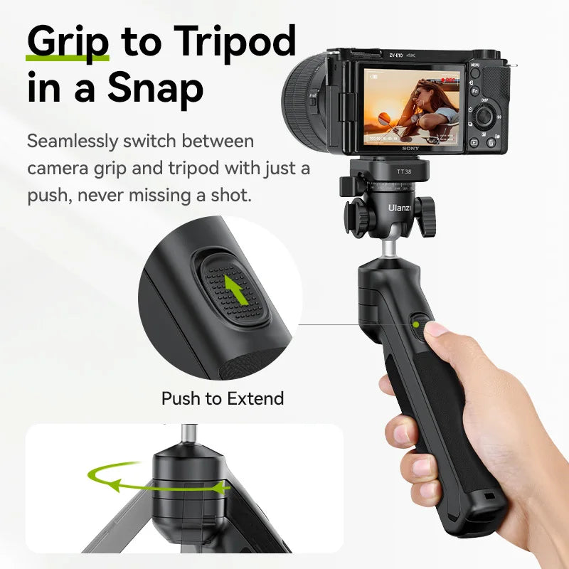 Tripé Ulanzi VlogPod TT38 com placa de liberação rápida, alça para câmera DSLR, tripé de mesa para transmissão ao vivo após selfie e vlog