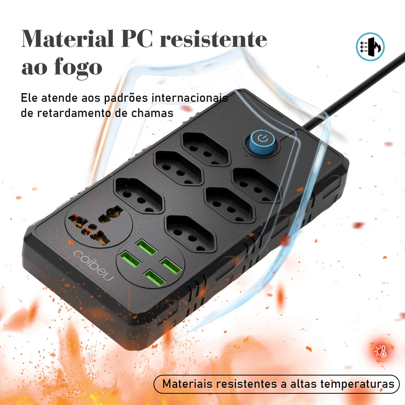 Extensão elétrica, filtro de linha, extensão de energia, tomada USB, plugue, plugue de água, filtro de linha brasileiro, 100-220V, 10A