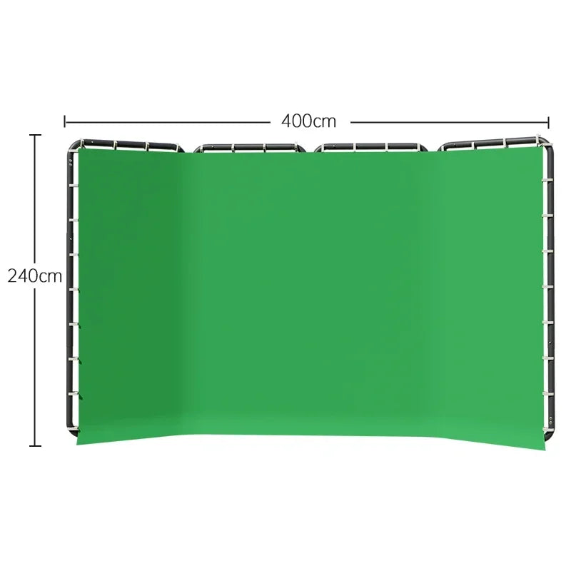 Cenário de tela verde Chromakey grande portátil com suporte para fotografia, sistema de suporte para gravação de vídeo e foto 240x400 cm