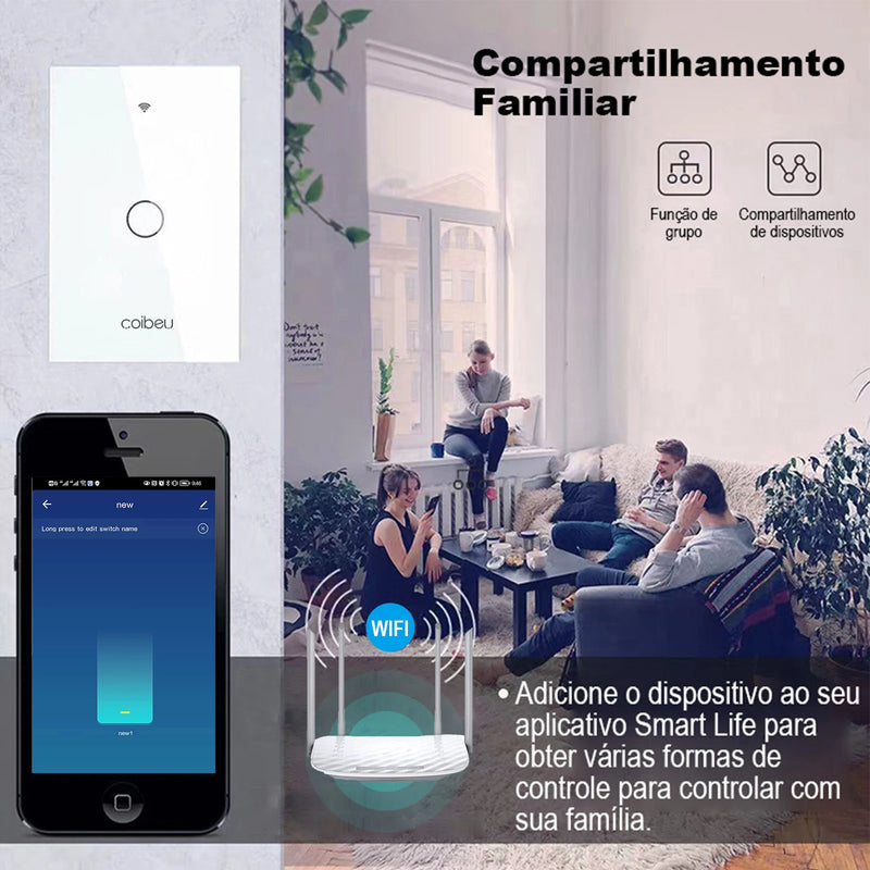 Interruptor Inteligente 1, 2, 3 ou 4 Botões Monopolar, sem Necessidade de Neutro, 1 Canal, 16A - Compatível com Alexa e Google Home