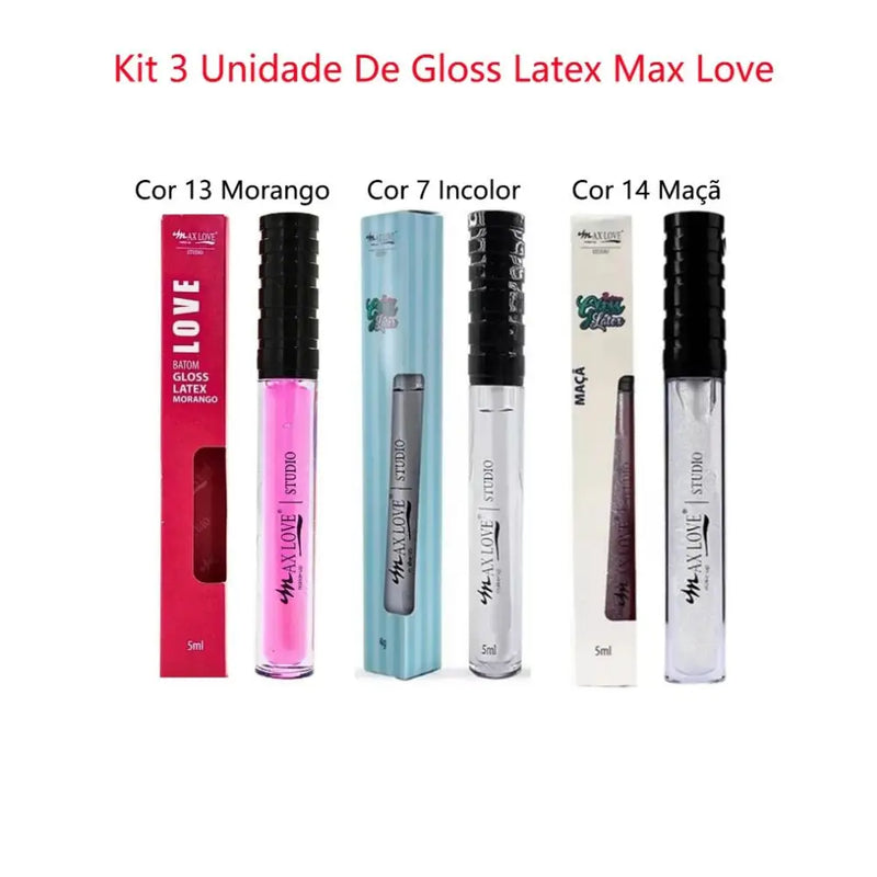 Kit C/3 Batom Gloss Látex Max Love