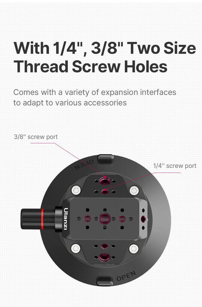 Ulanzi Car Phone Action Camera Holder Hand Pump Suction Cup 360° Adjustable 1/4" for GoPro for Insta360 DJI Action Smart Phone