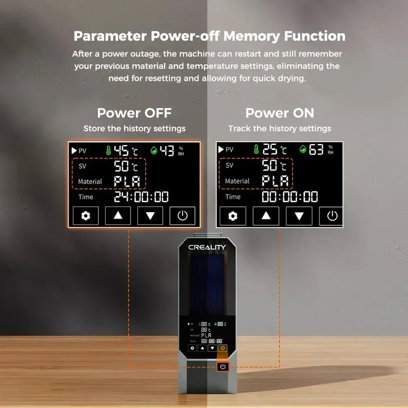 Caixa de secagem de filamentos Creality Space Pi, armazenamento de filamentos de 1 kg, aquecimento de ar quente de 360°, 0-48h, temperatura ajustável de 45°C a 70°C