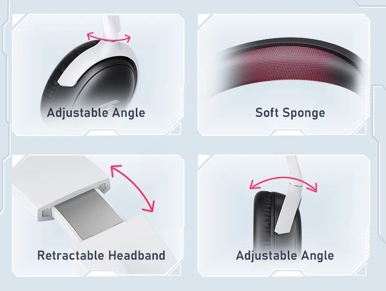 Fone de ouvido sem fio para jogos Picun G3 com microfone, Bluetooth 5.4, driver de 40 mm, 2.4G/sem fio/cabo, fones de ouvido USB 65H