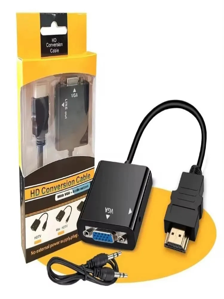 Conversor HD VGA para Hdmi, com cabo de áudio de 3,5 mm Vga para adaptador Hgmi, conversor de vídeo HDTV e áudio