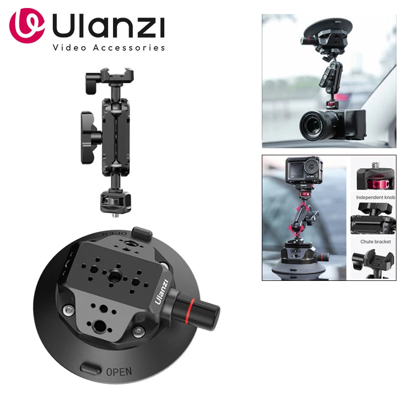 Kit de suporte de carro com ventosa Ulanzi para câmera de ação de celular GoPro Hero Insta360 DJI Magic Arm com rotação flexível e vidro que suga