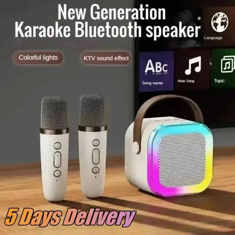 Sistema de Alto-Falante de karaokê Portátil Bluetooth K12 com 2 Microfones Sem Fio, Adequado para Cantos de Casa