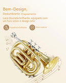 Trompete de bolso VEDO em Si bemol, latão amarelo, com bocal, 7C, pano de limpeza, estojo rígido, luvas, conjunto completo.