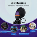 Microfone de mesa RGB com cancelamento de ruído ativo de 48 kHz, conexão USB plug & play e tripé ajustável para streamers/gamers, Coibeu
