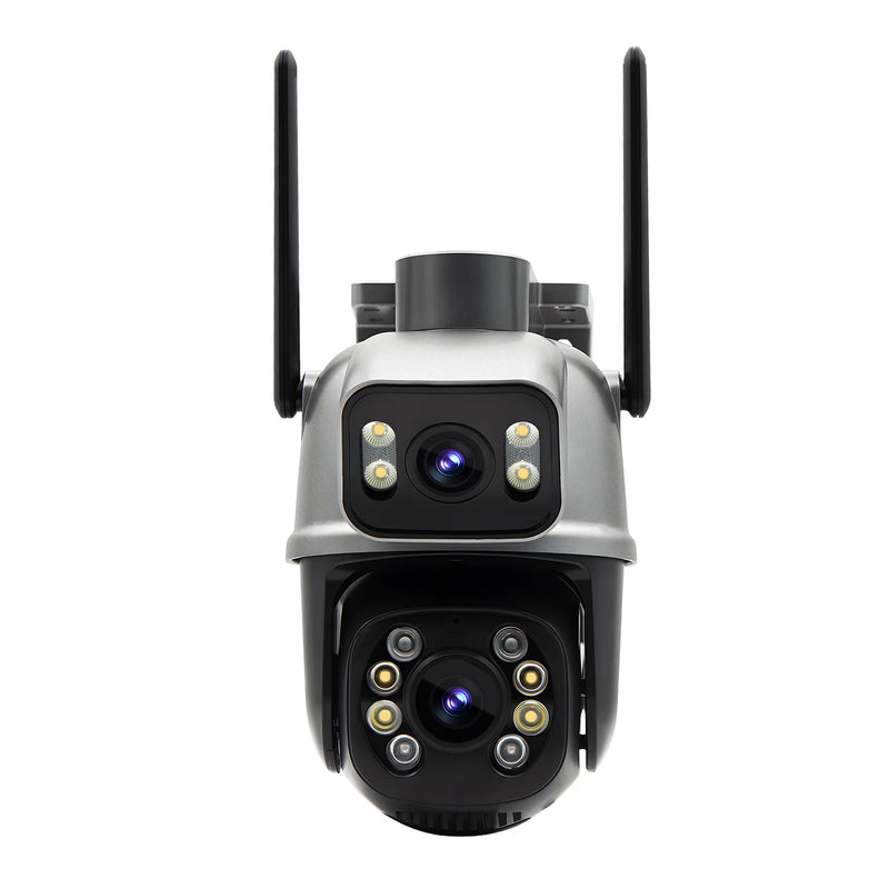 Câmera de vigilância Icsee preta Wi-Fi, monitor de câmera de segurança 4K Ultra HD, câmera de segurança Wi-Fi à prova d'água