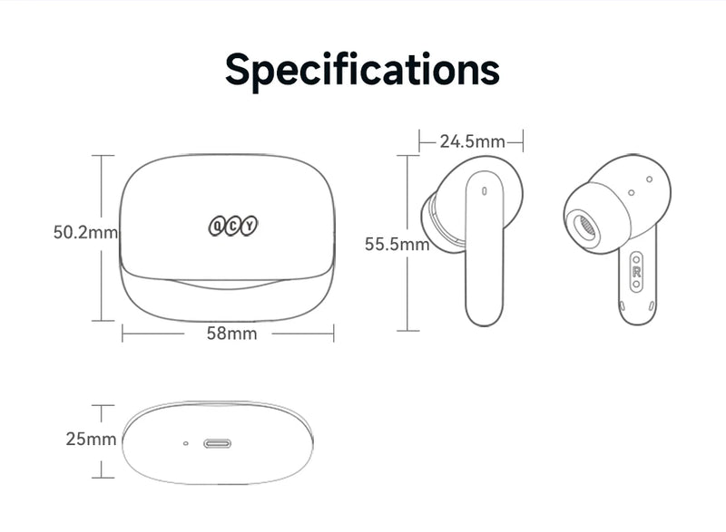 Fones de ouvido sem fio QCY Melobuds N50 ANC Bluetooth 5.4 com cancelamento de ruído ativo, 6 microfones, conexão multiponto para chamadas nítidas