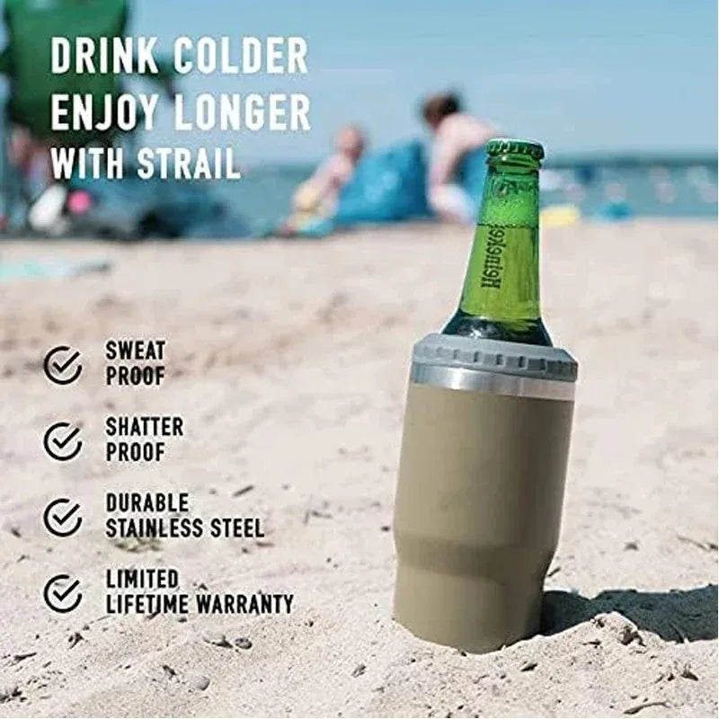 Copo Térmico 400ml ou suporte para cerveja de lata ou garrafa em aço inoxidável - 5x1 (Copo térmico / Latinha 350ml / Lata Alta 400mL / Barrigudinha / Long Neck e Com Abridor de Garrafa)