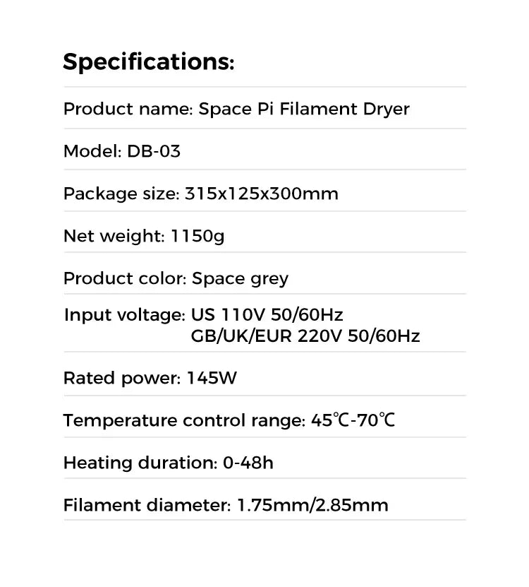Caixa de secagem de filamentos Creality Space Pi, armazenamento de filamentos de 1 kg, aquecimento de ar quente de 360°, 0-48h, temperatura ajustável de 45°C a 70°C