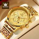 Relógios Masculinos OLEVS de Luxo Dourados em Aço Inoxidável à Prova D'água, Cronógrafo Luminoso com Data e Display de 24 horas