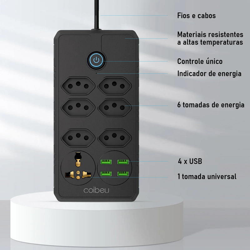 Soquete de extensão e filtro de linha elétrica USB