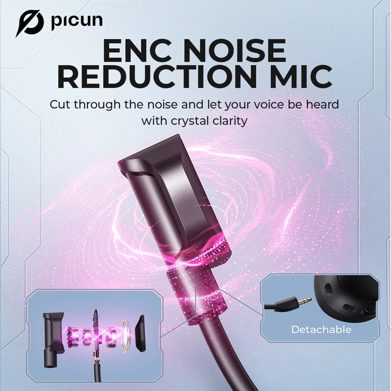 Fone de ouvido sem fio para jogos Picun G3 com microfone, Bluetooth 5.4, driver de 40 mm, 2.4G/sem fio/cabo, fones de ouvido USB 65H