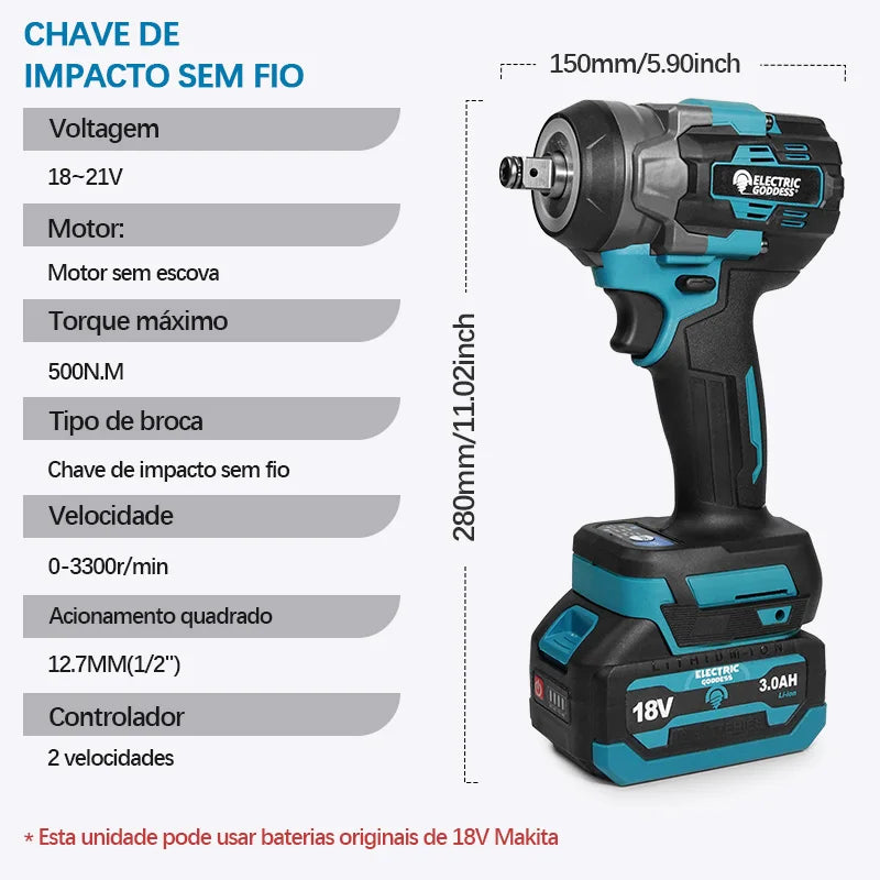 Conjunto de chaves elétricas sem escova EGOD de 1/2'' de alta potência, 500 N.M, para remoção de pneus soltos, ferramentas elétricas para reparo de pneus de carro, para bateria Makita de 18 V