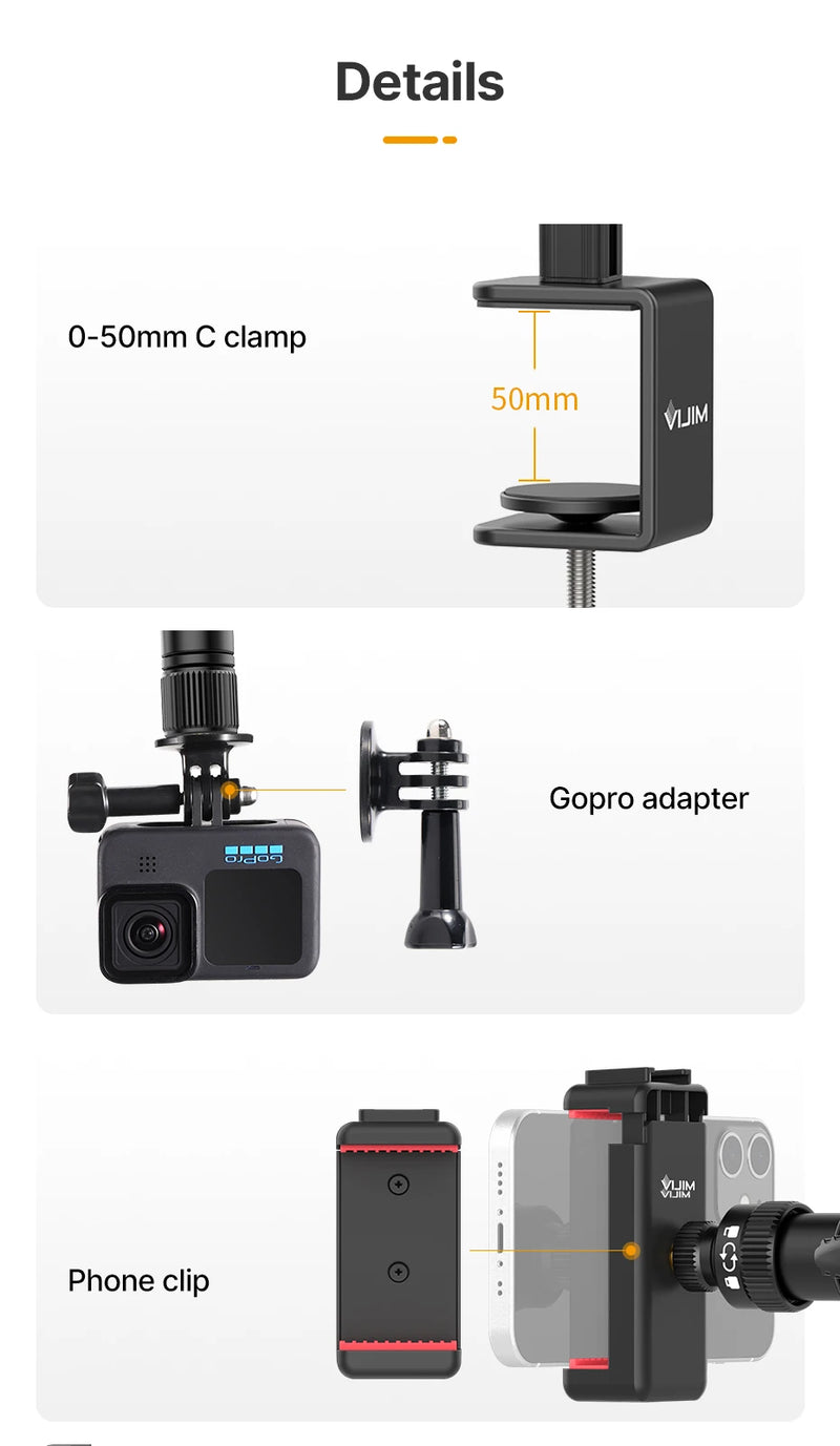 Suporte de mesa para microfone VIJIM LS24, suporte para câmera DSLR, braço de microfone com suspensão ajustável e suporte de parafuso de 1/4 para gravação