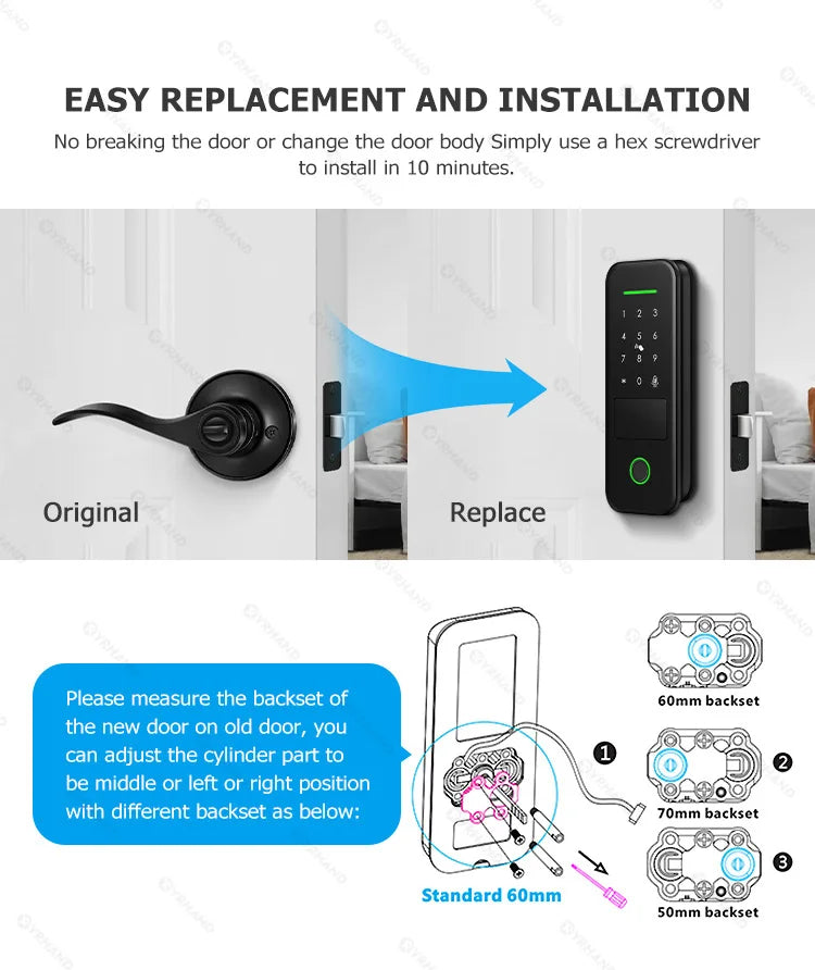 Fechadura eletrônica inteligente à prova d'água com impressão digital e Wi-Fi para porta, fechadura digital do Brasil, fechadura inteligente de aro para casa Tuya