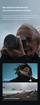 Lente VILTROX 27mm 75mm F1.2 para Fuji X, equivalente à lente Sony E 27mm 1.2, com foco automático e grande abertura, ideal para retratos em câmeras APS-C da Fujifilm.