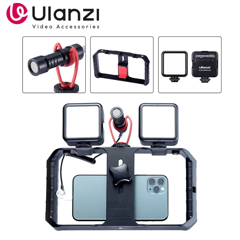 Ulanzi Smartphone Cage Filmmaking Case Small U Rig Hand Grip Phone Video Stabilizer com Cold Mount para iPhone 13 14 15 Android