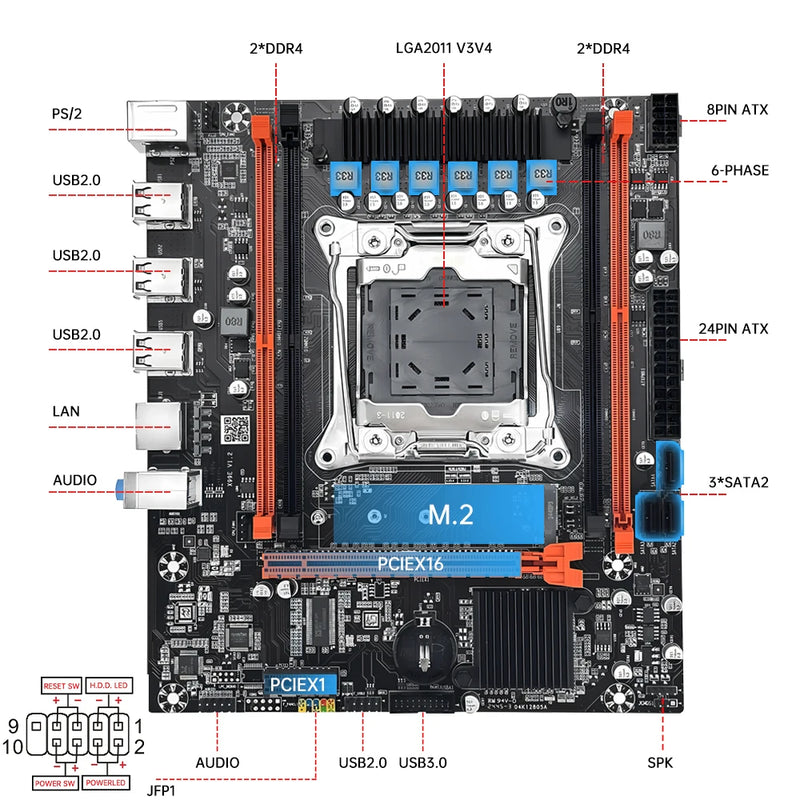 Kit de placa-mãe MOUGOL X99 D4 com processador Intel LGA2011-3 Xeon E5 2650 V4 + memória RAM DDR4 2x8GB 2133MHz NVMe M.2 SATA para jogos.