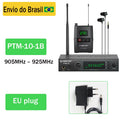 Sistema sem fio PTM-10 para monitoramento intra-auricular, com transmissor de áudio estéreo UHF e receptor de corpo 900MHz/500MHz, em metal Phenyx pro.