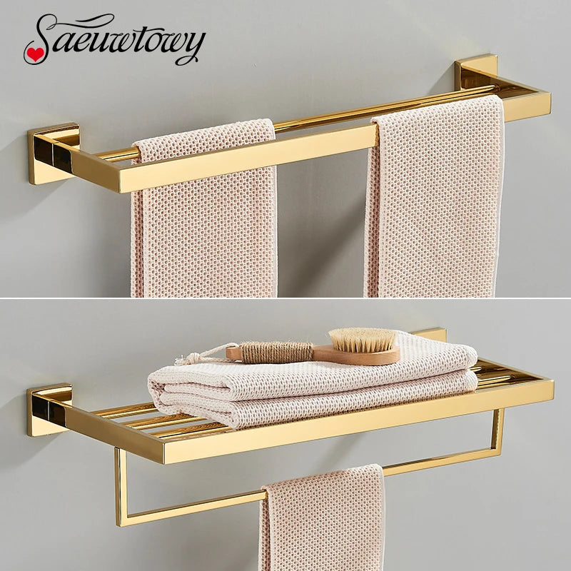 Acessórios para banheiro Toalheiro Aço inoxidável Toalheiro Acessórios para banheiro Prateleira de armazenamento Toalheiro duplo Dourado/Preto/Cromado