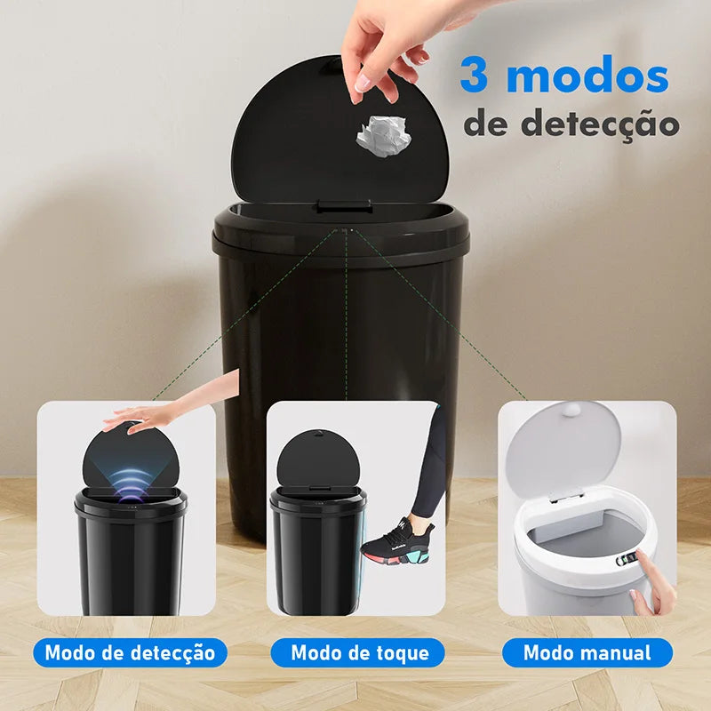 Lixeira de reciclagem inteligente com sensor automático à prova d'água disponível para cozinha e banheiro