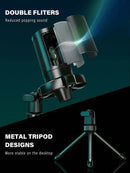 Microfone para jogos AmpliGame com silenciador rápido, microfone condensador USB RGB com tripé para PC, laptop, PS4/5, streaming de podcast - A2