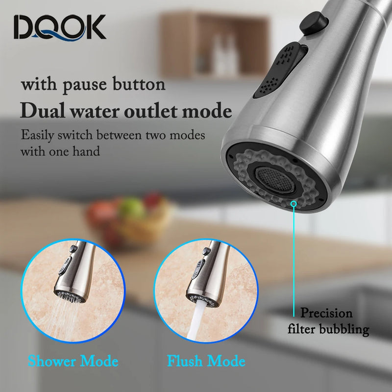 Torneira de cozinha preta, torneira de cozinha retrátil, misturador de pia de cozinha, pulverizador de jato de níquel escovado, cromado, torneira de água de cozinha