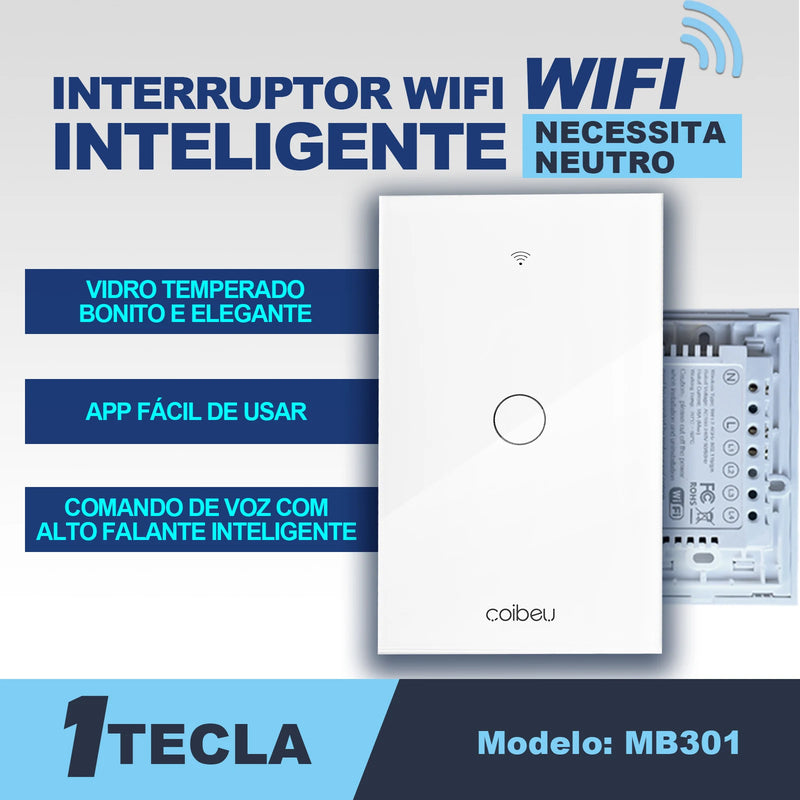Interruptor Inteligente 1, 2, 3 ou 4 Botões Monopolar, sem Necessidade de Neutro, 1 Canal, 16A - Compatível com Alexa e Google Home