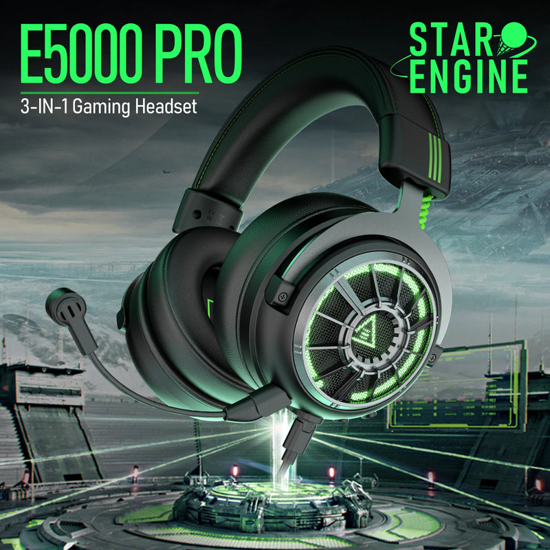 Fones de ouvido gamer profissionais EKSA E5000 para PC/PS4/Xbox/Switch, headset gamer com fio 7.1 e microfone ENC, cabo removível USB/Tipo C/3,5 mm