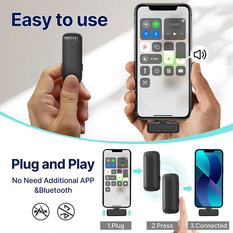 Microfone de lapela sem fio Ulanzi J12, conjunto de microfone de lapela para gravação de vídeo curto, mini microfone para iPhone 16, 15, 14, Android, transmissão ao vivo
