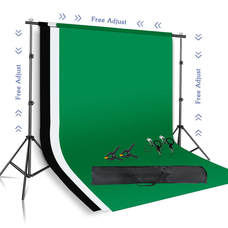 Kit de suporte de fundo com tecido verde para musselina, suporte telescópico ajustável com clipe para bolsa de transporte