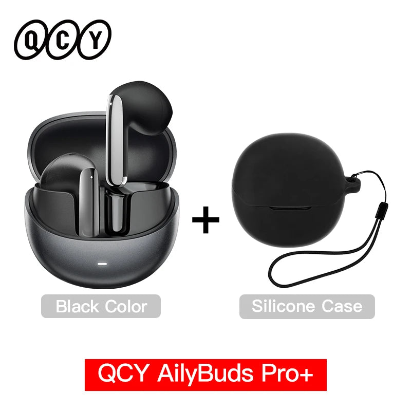 Fones de ouvido sem fio QCY HT10 AilyBuds Pro+ com cancelamento de ruído ativo (ANC), áudio de alta resolução com LDAC, Bluetooth 5.3, 6 microfones, IA para chamadas em HD e conexão multiponto.