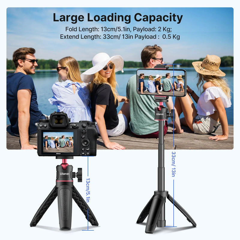 Ulanzi MT-08 Mini Tripé Extensível Portátil para Vlog, Smartphone, Selfie Stick, Tripé com Suporte para Câmera Canon, Sony, Nikon, DSLR e Celular