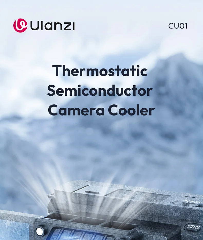 Ulanzi CU01 Cooler para câmera, ventilador de resfriamento para transmissão ao vivo, sistema de resfriamento alto, radiador de câmera, dissipador de calor para Canon R50 Sony ZVE Nikon