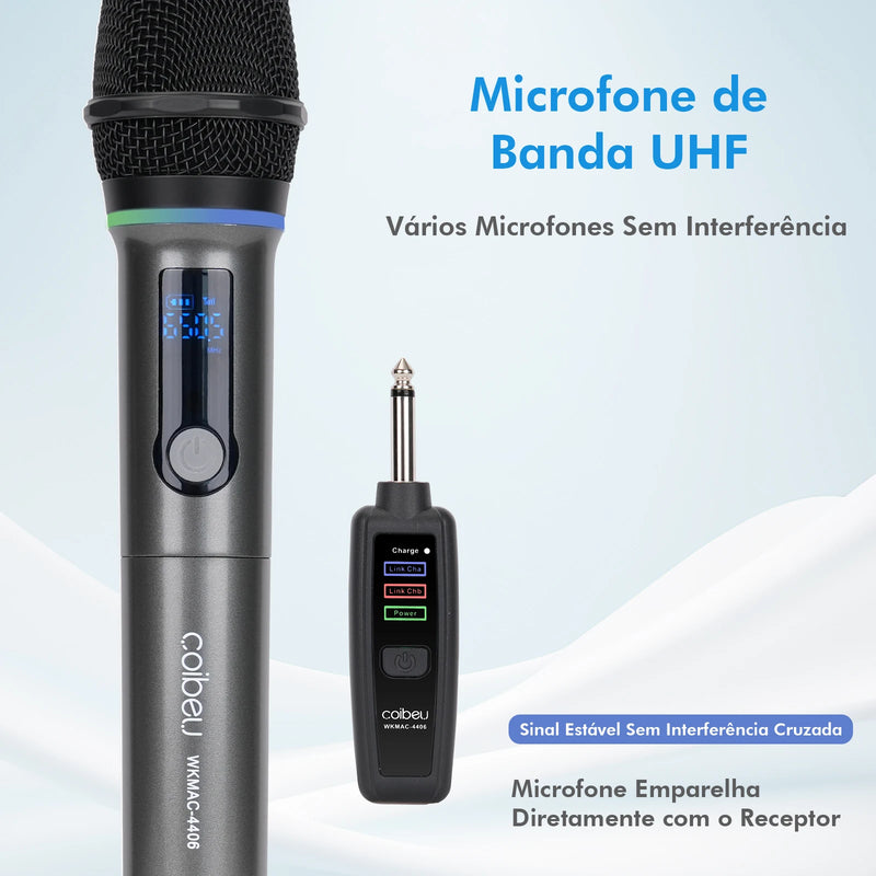 Kit 2 Microfones sem fio UHF 2.4G profissional com LED RGB - 2 unidades, bateria 18650, atraso de 2,5 ms, cardioide para karaokê/ao vivo