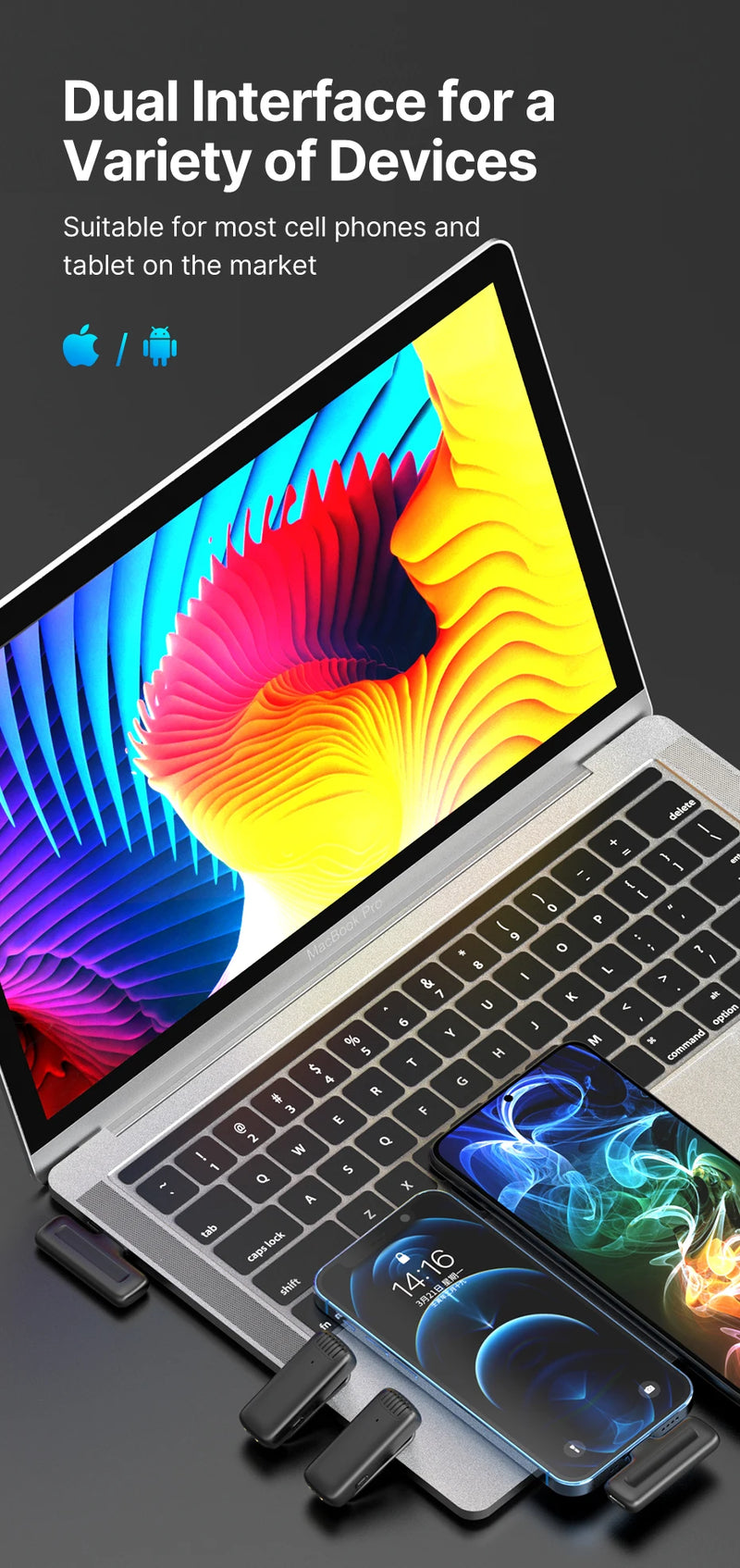 Sistema de microfone de lapela sem fio Ulanzi J12, mini microfone para gravação de áudio e vídeo para iPhone e Android, transmissão ao vivo