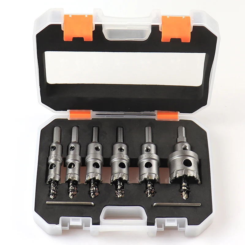 8 peças/conjunto de brocas de 16-35 mm para serra copo TCT de metal com ponta de carboneto e broca de núcleo de metal com caixa
