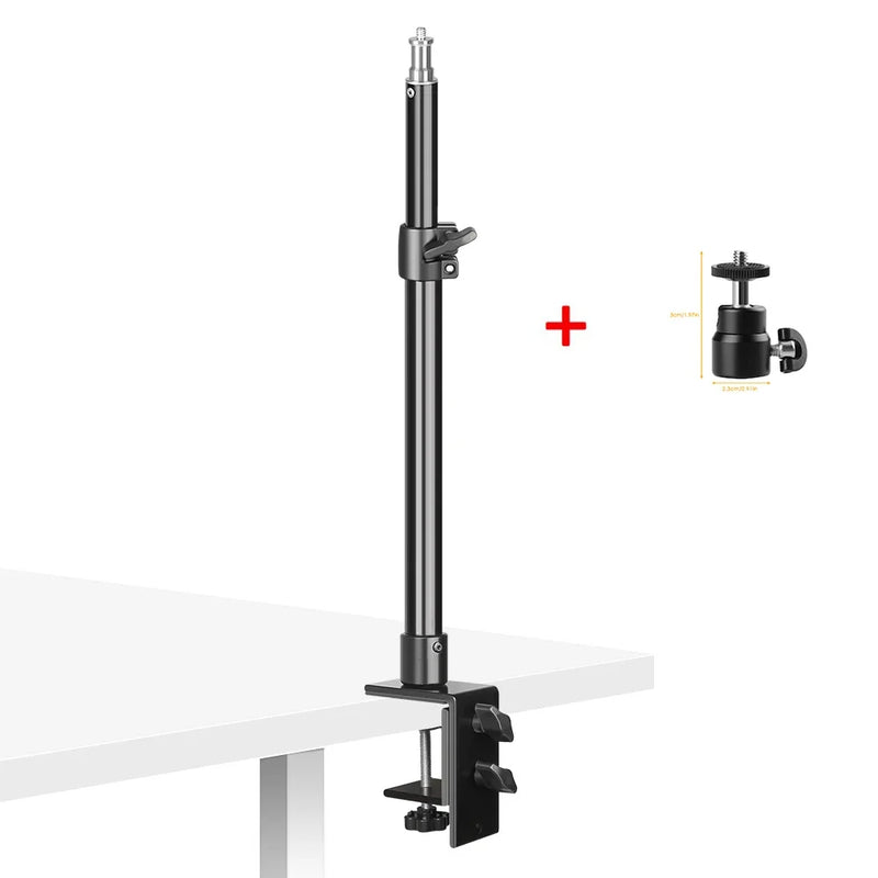 Tripé de mesa SH C-clamp Light com cabeça esférica de 1/4" e suporte de mesa ajustável para câmera e anel de luz