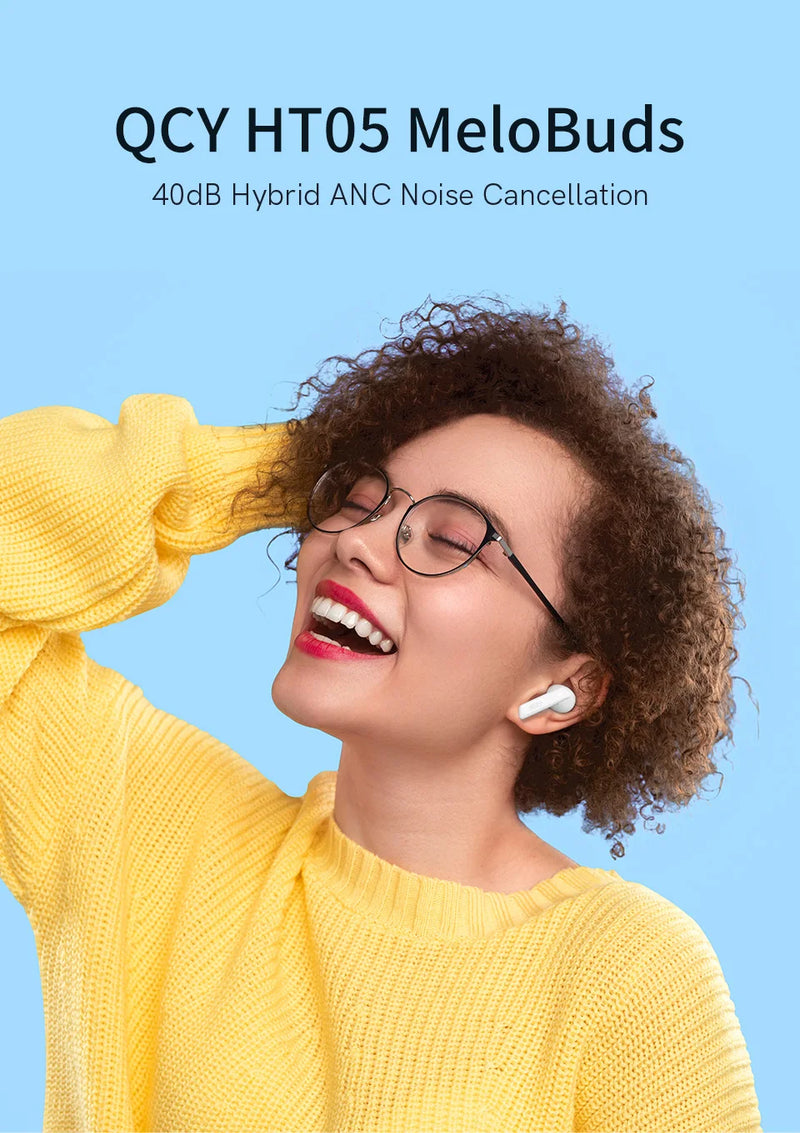 Fone de ouvido sem fio QCY HT05 ANC com cancelamento de ruído de 40 dB, Bluetooth 5.2, 6 microfones, ENC HD, chamada, TWS, modo de transparência