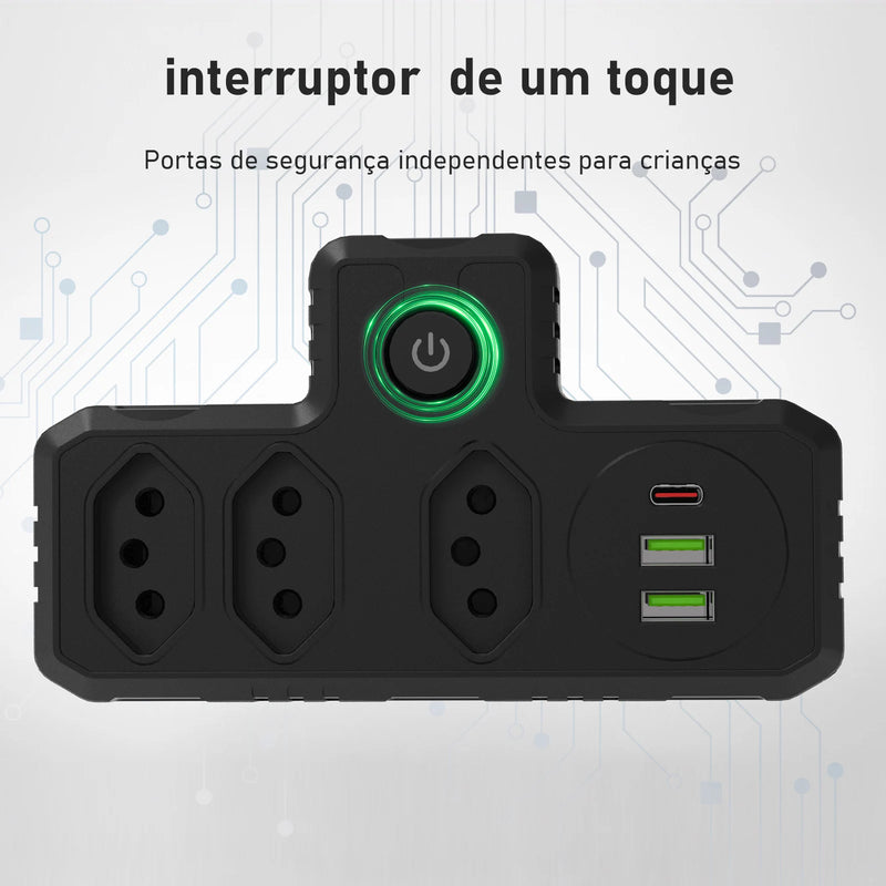 Filtro de Linha extensão com Tomada, universal, USB e Tipo C