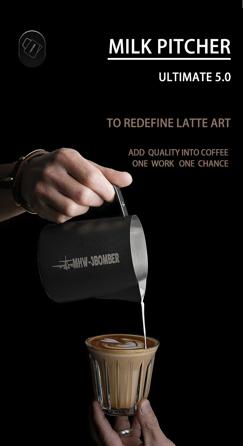 Jarra para vaporização de leite rosa MHW-3BOMBER, 500/600ml, jarra para arte em latte, aço inoxidável, xícara de expresso, utensílios para vaporização de leite